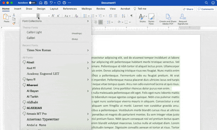 Standard Font Size for Manuscript Microsoft Word
