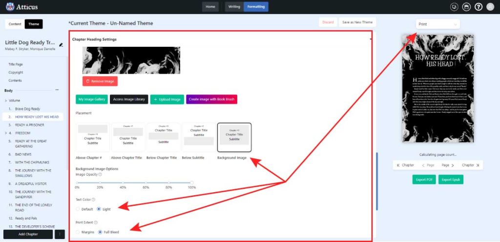 Setting up chapter themes in Atticus