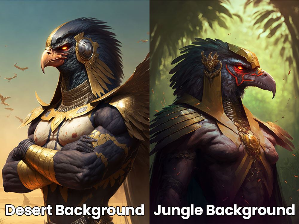 ai art comparison of desert background vs jungle background
