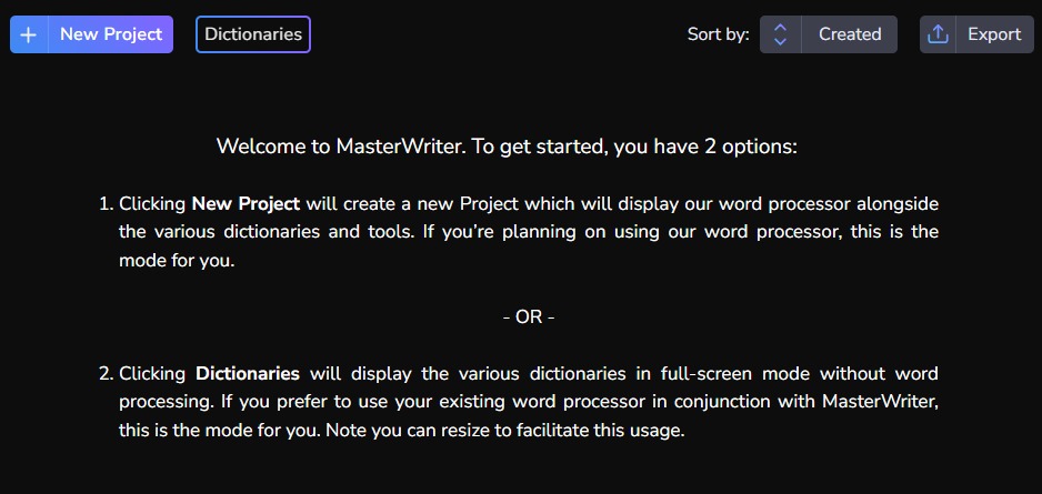 MasterWriter New Project