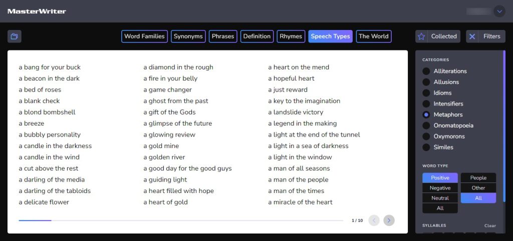 MasterWriter Speech Types