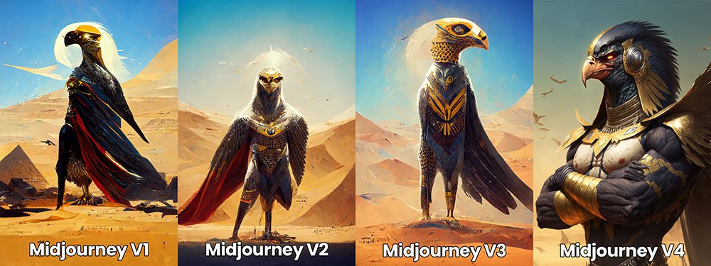 ai art comparison of all four versions of Midjourney