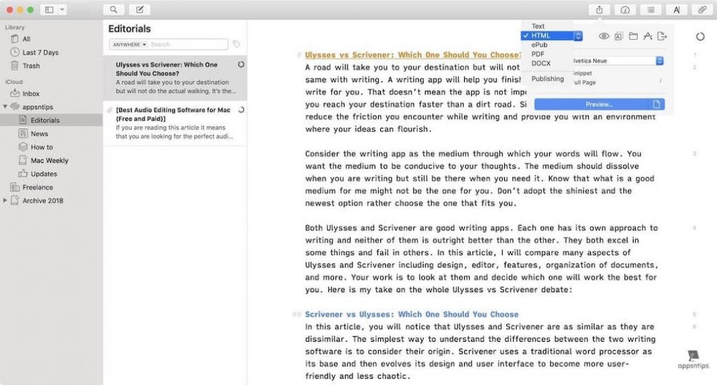 Scrivener vs. Ulysses writting