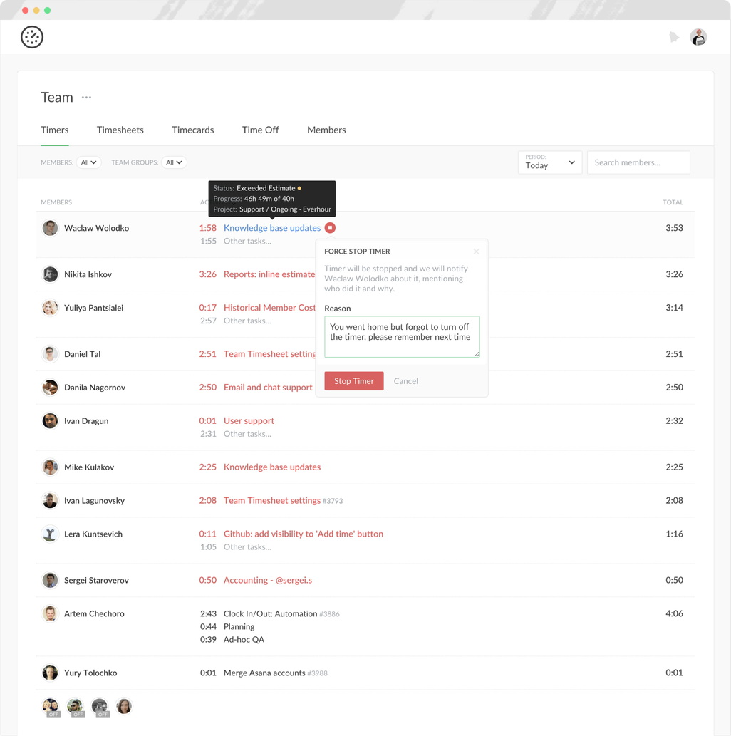 everhour gitlab time tracking team timers