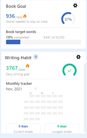 the writing goals tracker in Atticus
