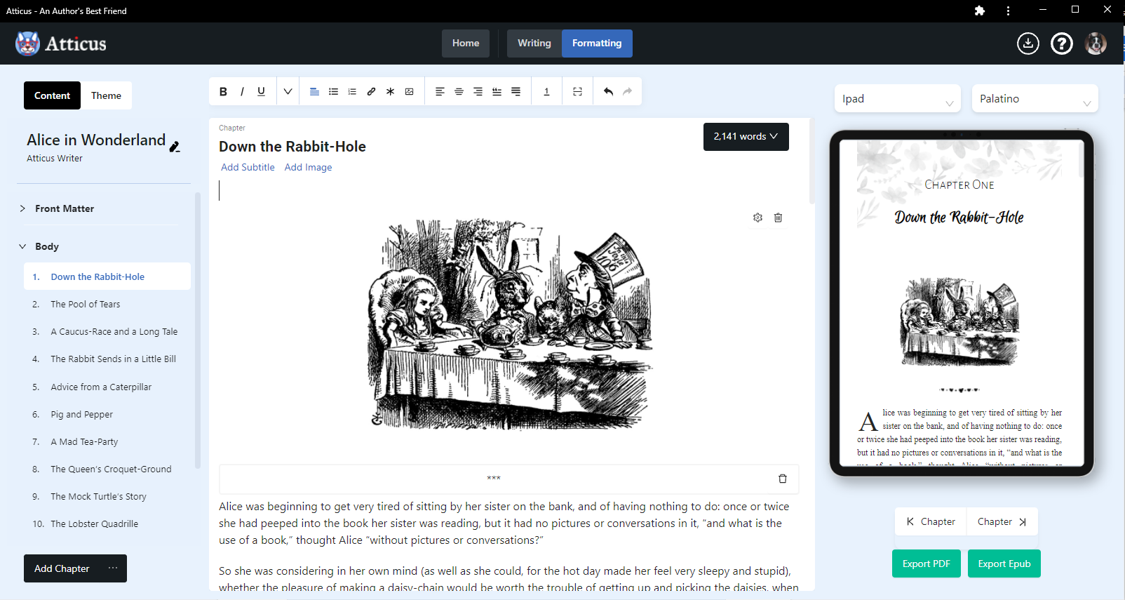 Alice in Wonderland Formatted Using Atticus