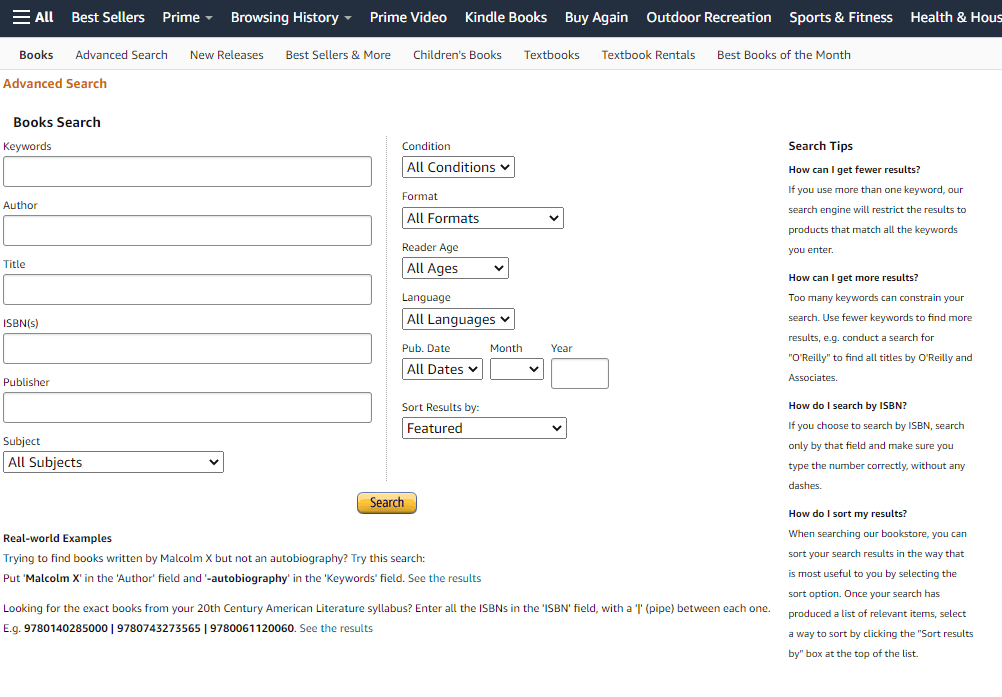 Amazon advanced search books