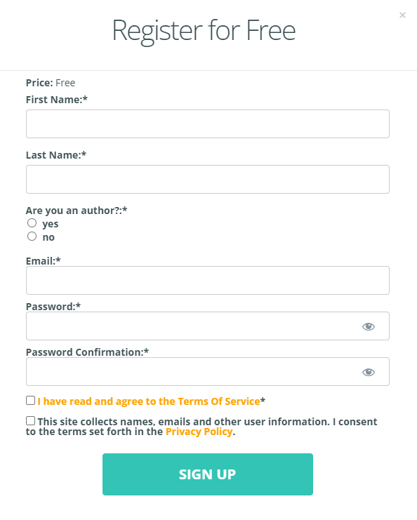 book brush sign up form