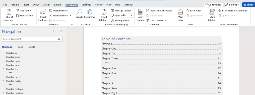 Built-In Table of Contents MS Word