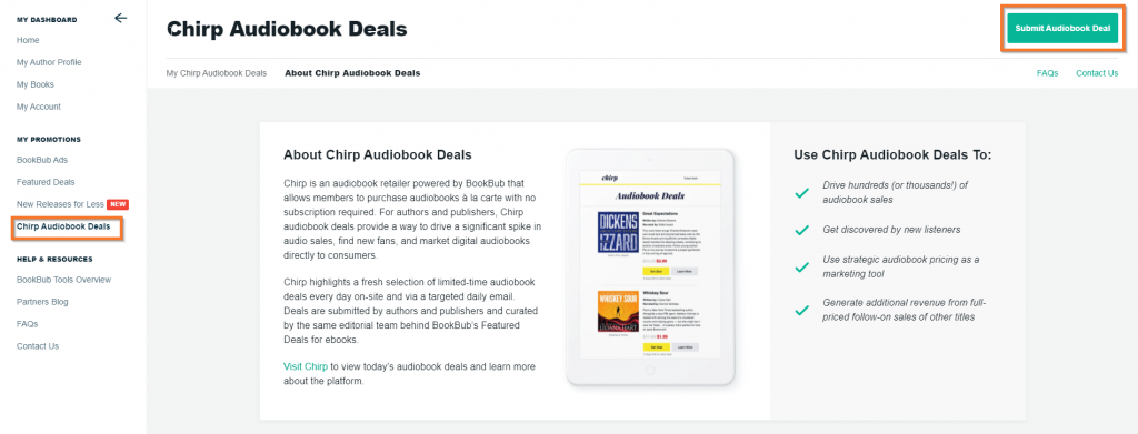 The Chirp audiobooks dashboard