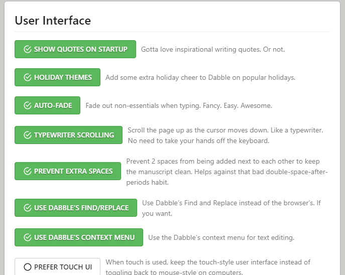 Dabble Interface Options
