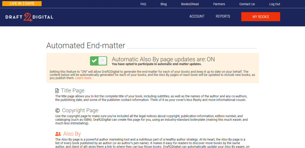 Draft2Digital automated end matter