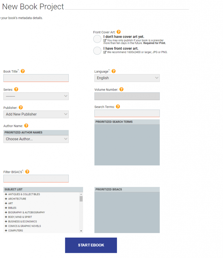 Draft2Digital create new book project