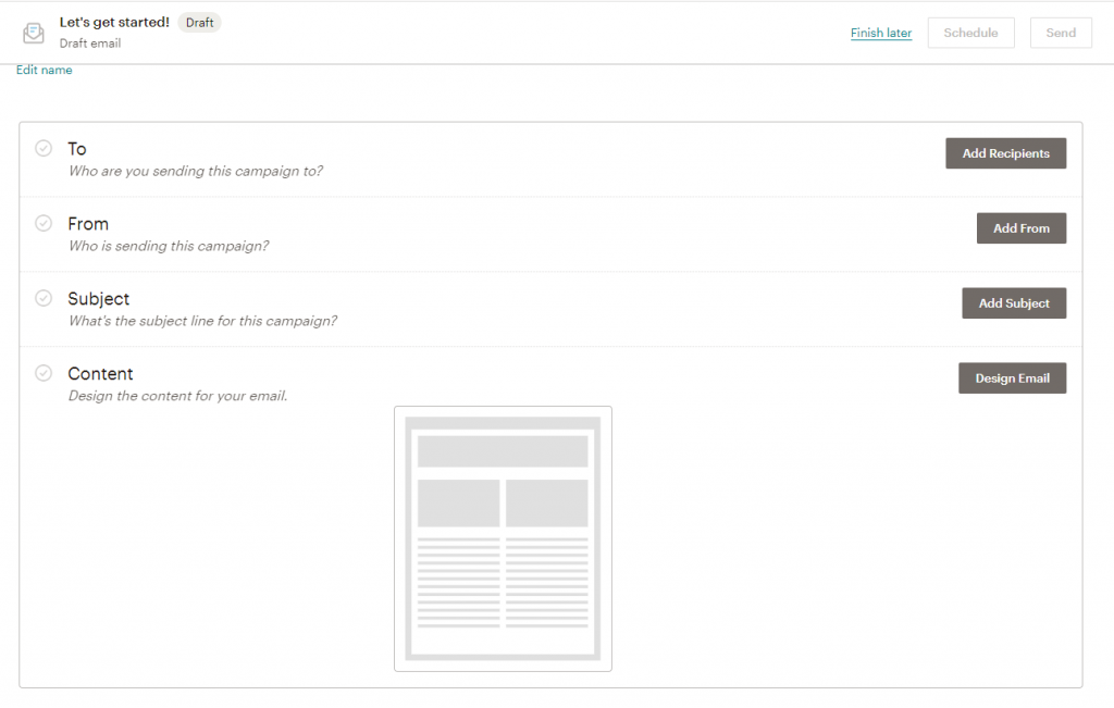 mailchimp email creation options