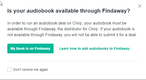 notice on Chirp to make sure your book is in Findaway Voices
