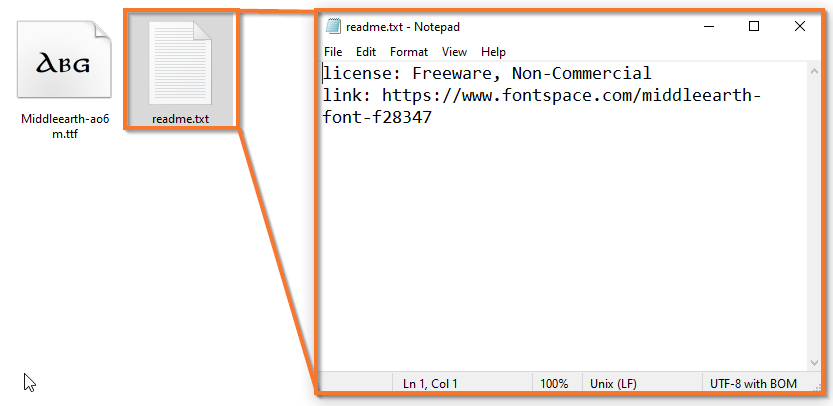 a look at the readme text for a font