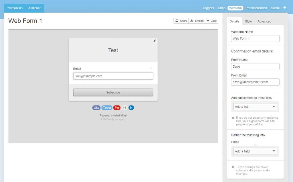 mad mimi web form
