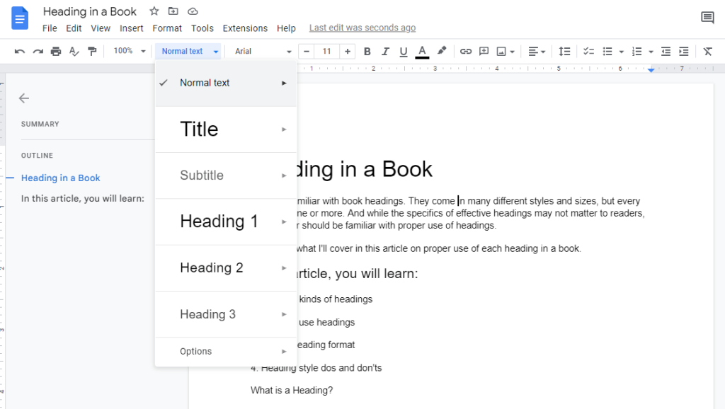 Google Doc Heading Styles
