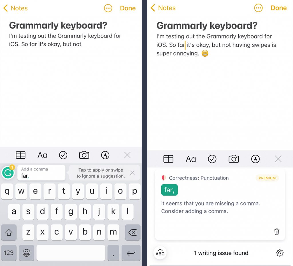 Grammarly Keyboard iPhone Screen Shots