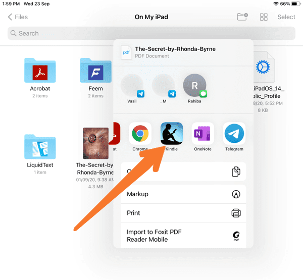 screenshot showing how to send to kindle with your phone.