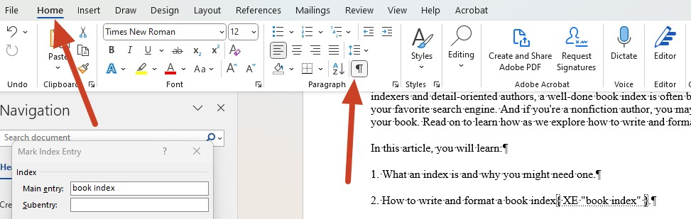 Creating a book index in word