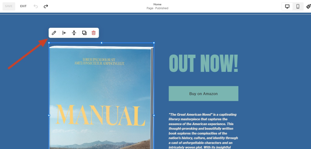 The homepage in Squarespace