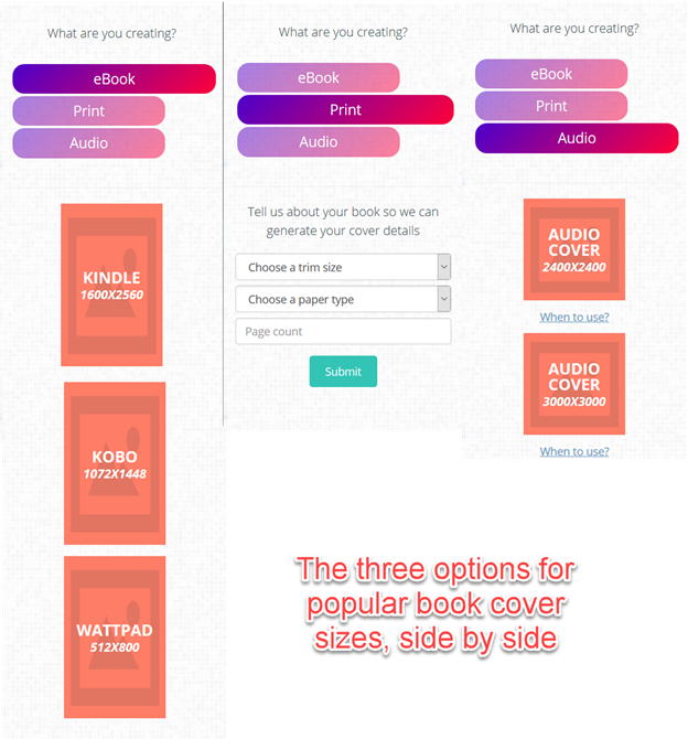 cover creation size options