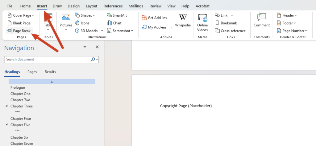 Insert Page Break MS Word