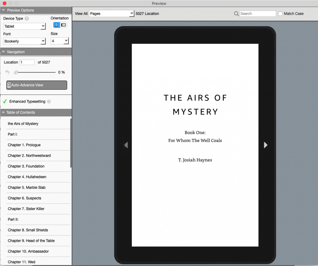 Kindle Create screenshot of formatting options.