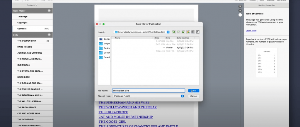 saving file in kindle create