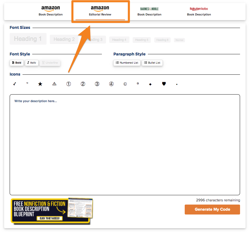 Kindlepreneur Free Amazon Book Description Generator -Editorial Reviews