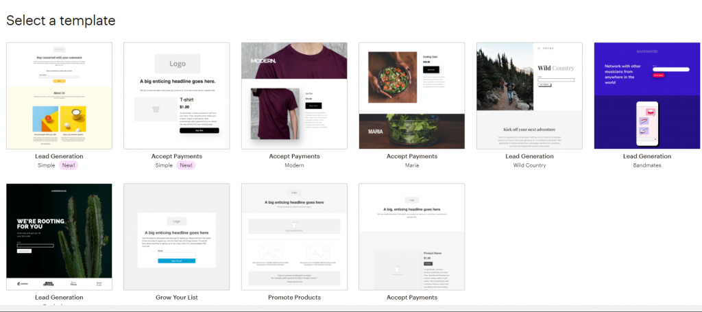mailchimp landing page templates