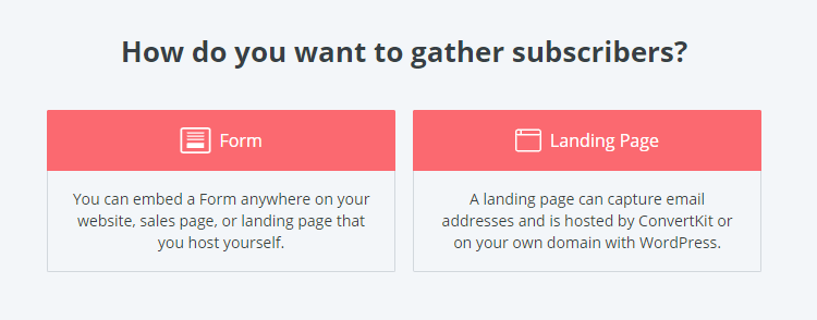 ConvertKit form and landing page selection