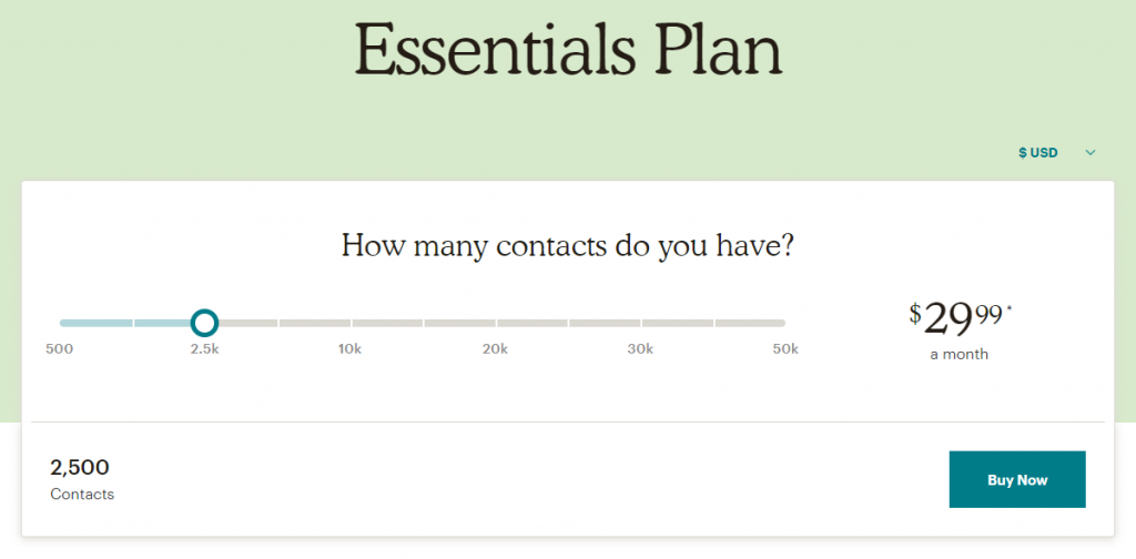 mailchimp pricing/cost scale tool