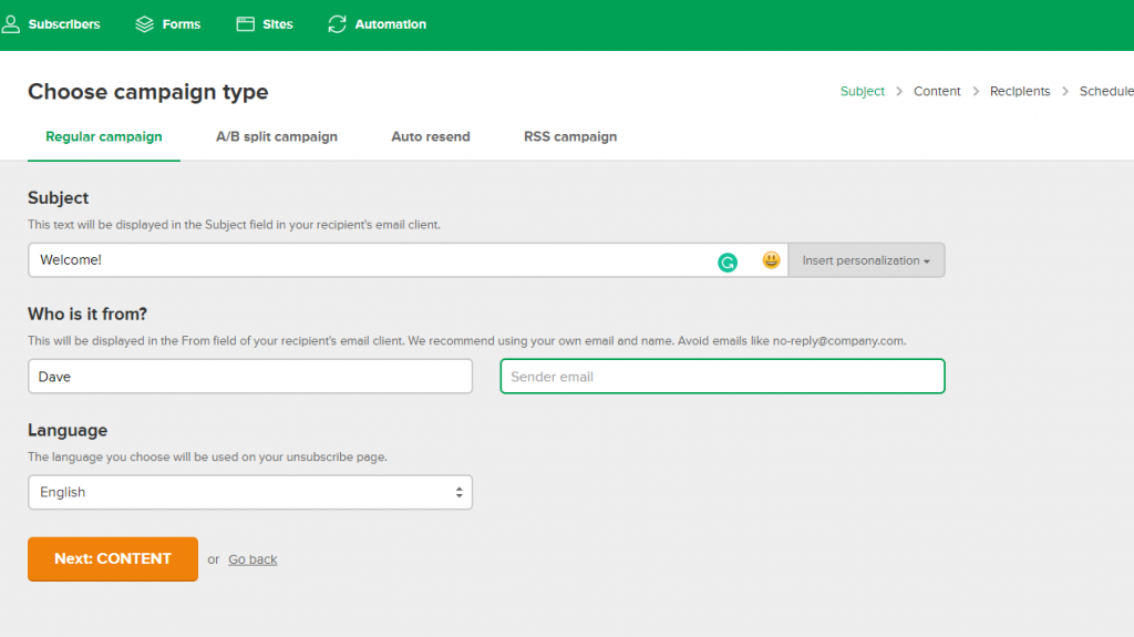 mailerlite email campaign setup