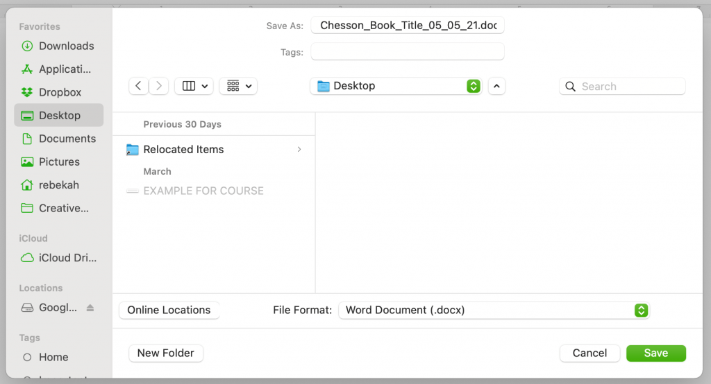 Manuscript Save Dialog Microsoft Word