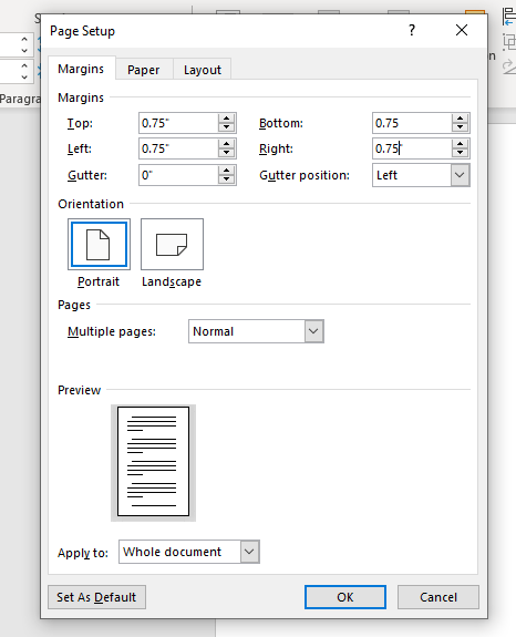 Margins in Microsoft Word