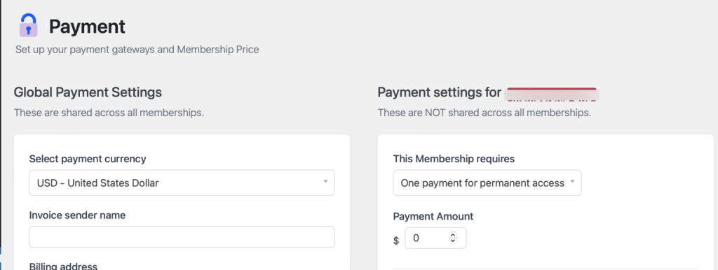 MemberDash Payment Settings