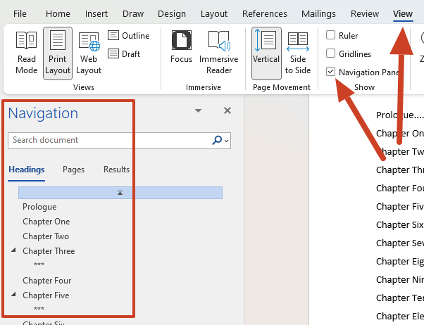 Navigation Pane MS Word
