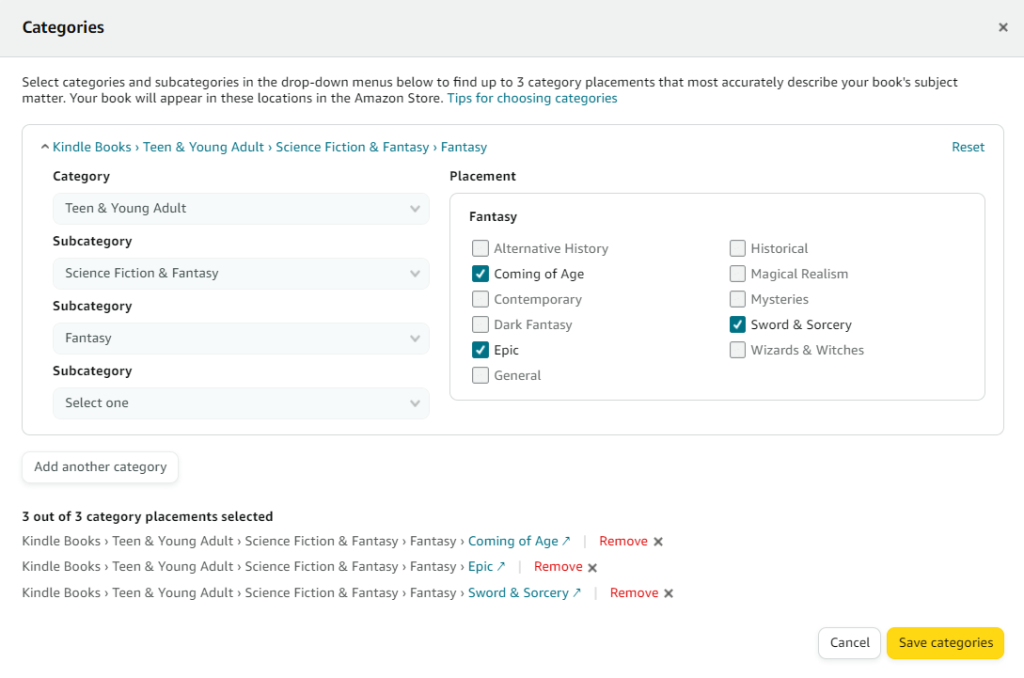 New Amazon Categories in KDP