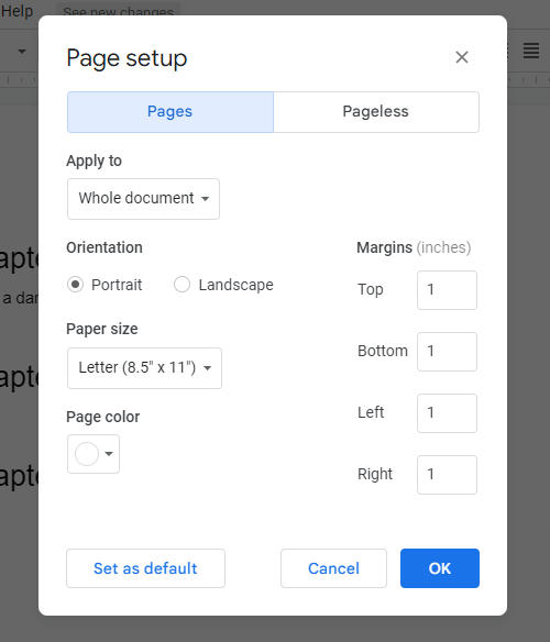 Page Setup Google Docs