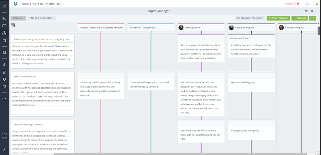 Subplot manager in Novel Factory