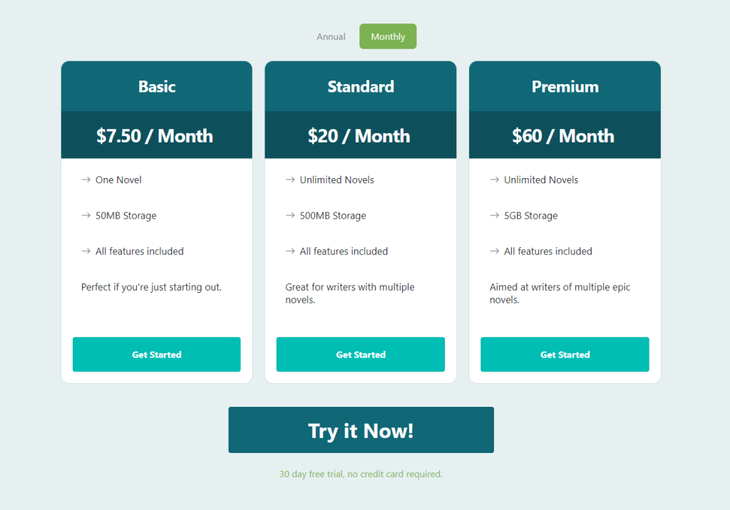 Monthly Pricing Options