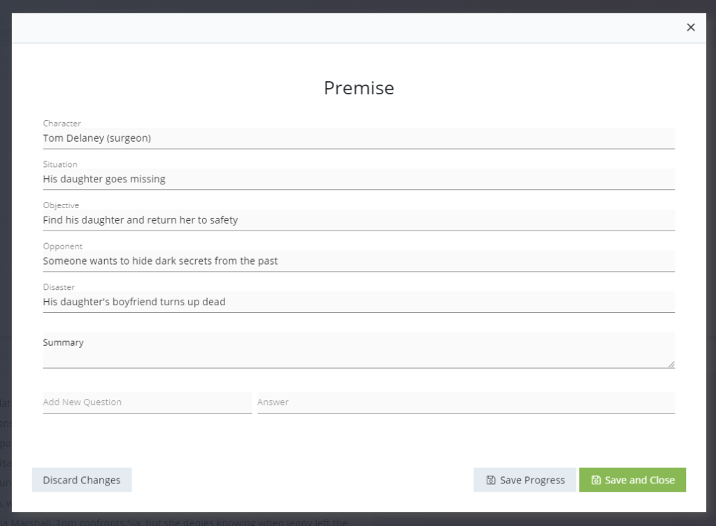 outlining premise in Novel Factory