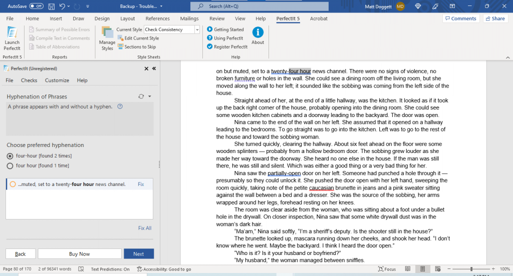 PerfectIt Hyphenation Checking