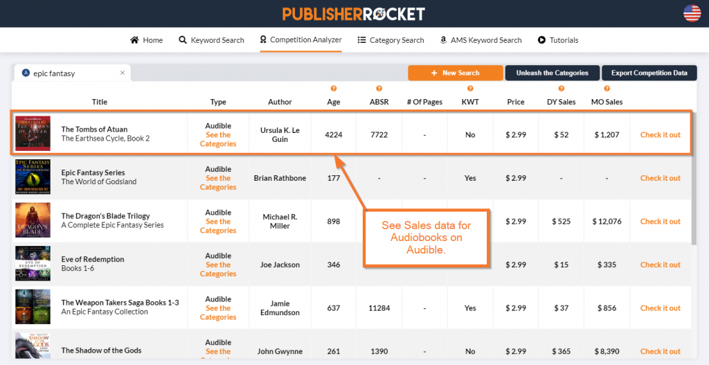 sales data for audiobooks on audible