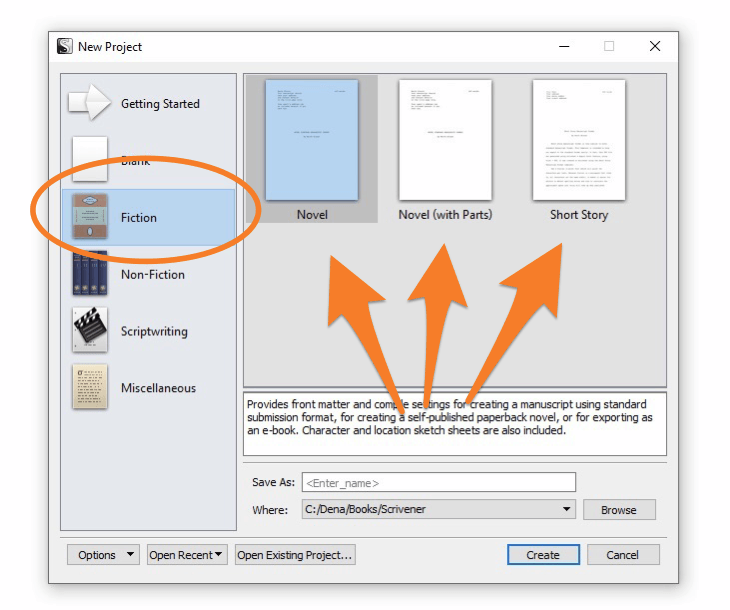 A look at Scrivener's built-in default templates.