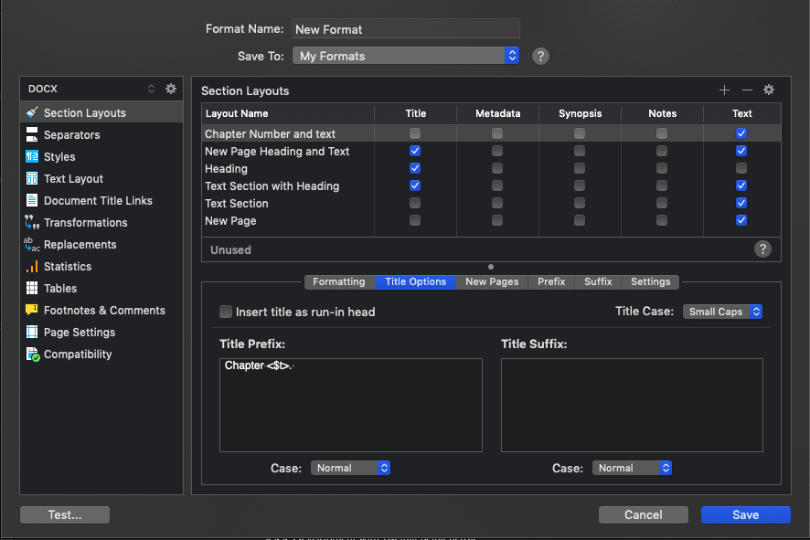 scrivener formatting view