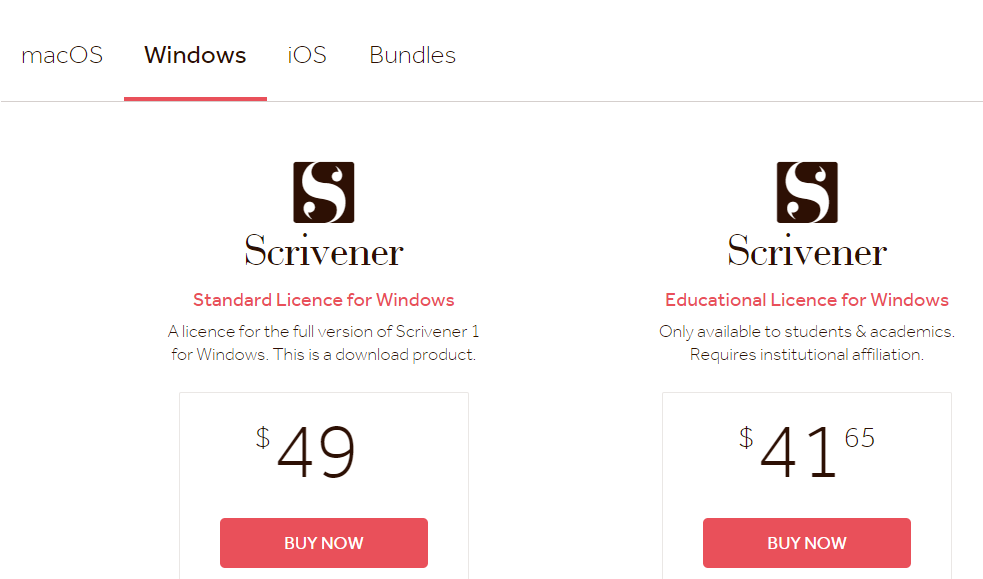 Scrivener license cost
