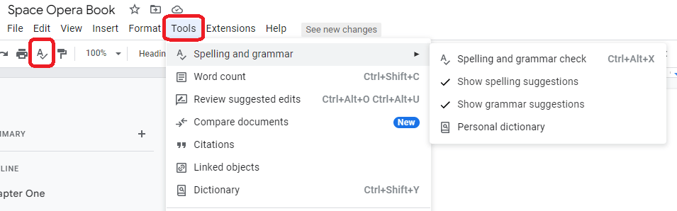 Spelling and Grammar Google Docs
